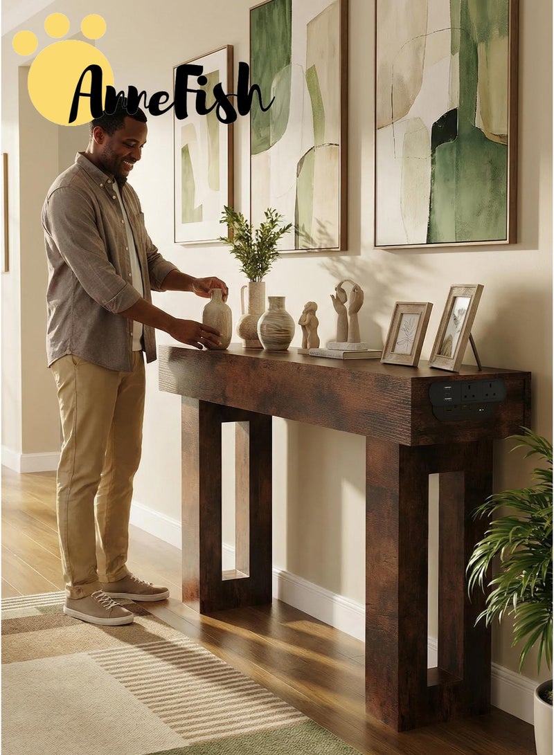 AnneFish 160*35*90cm Console Table with Power Outlet Farmhouse Long Entryway Couch Table Large Sofa Table Entry Foyer Hallway Table Behind Sofa Station Console Hallway Stand for Entrance Living Room - Image 4